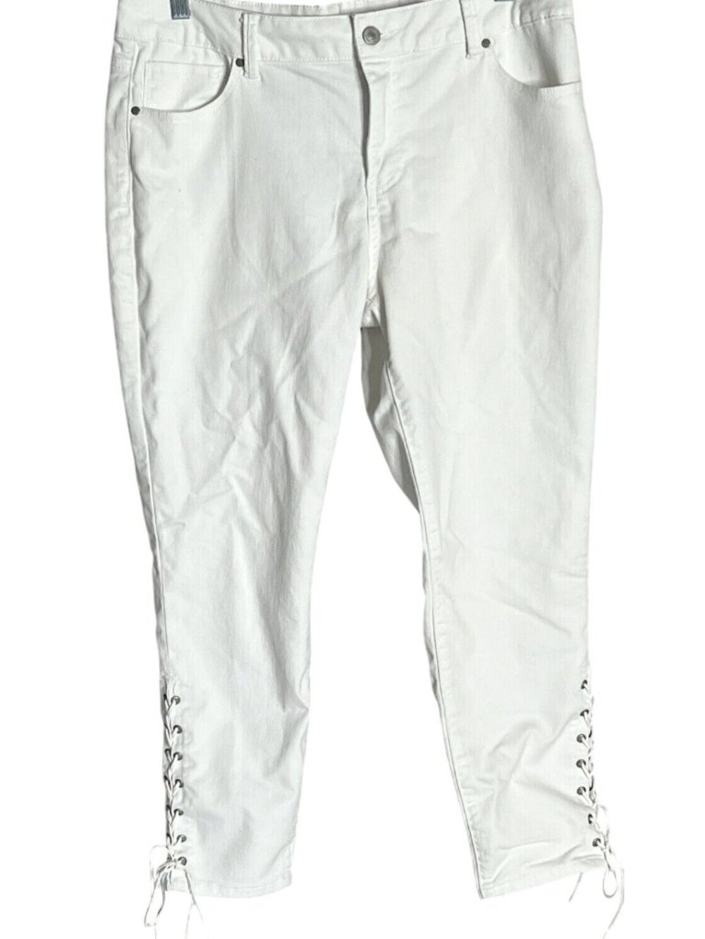 Artisan NY Womens White Cotton Lace-Up Capri Pants Size 14